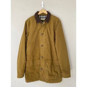 Eddie Bauer Mens Barn Coat Field Jacket Tan Plaid Lined Corduroy Collar TALL L